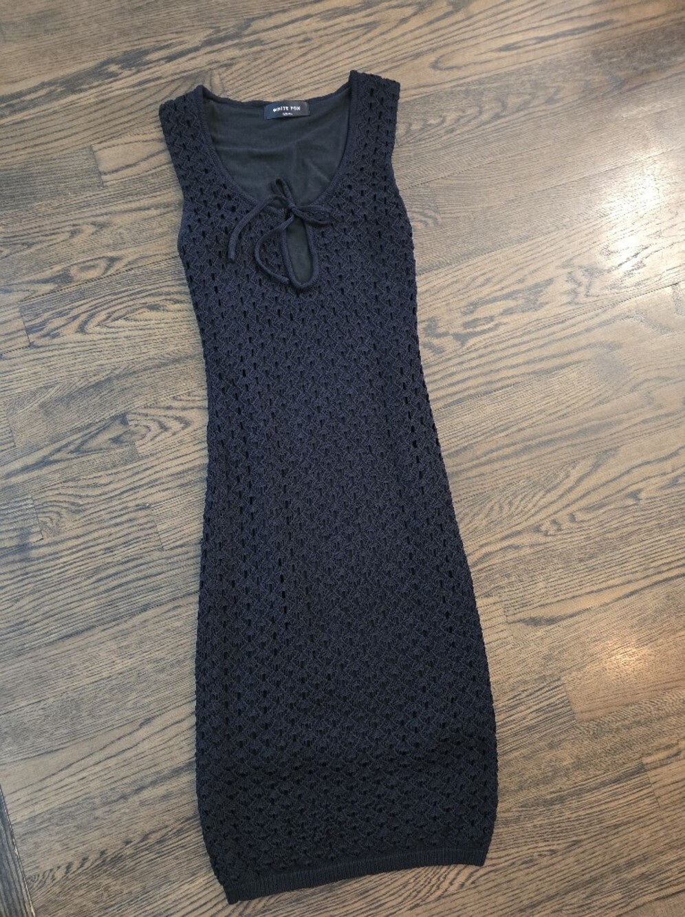 White Fox Crochet Bodycon Keyhole Little Black Dress, XS Small
